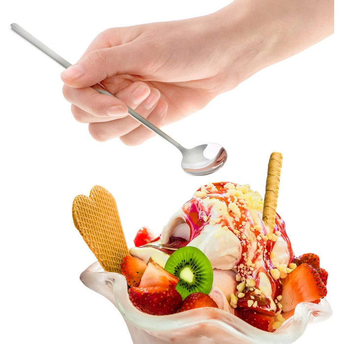 Набір ложок Com-Four® 12 шт. з нержавіючої сталі з довгим руків'ям (17 см) для коктейлів, чаю, кави, молочних коктейлів, матча, холодних напоїв та десертів