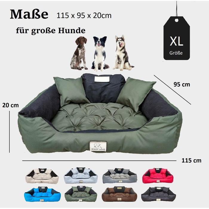 Ортопедичне ліжко для собак маленьких порід, водовідштовхувальне, з високим бортиком, зелене, XL (115 x 95 см)