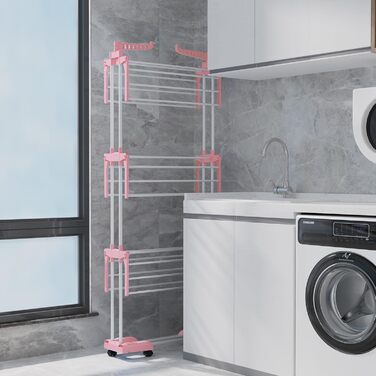 Клатковий сушильник для білизни InnoTic з 4 ярусами та колесами - великий, для дому та вулиці (білий/сірий)