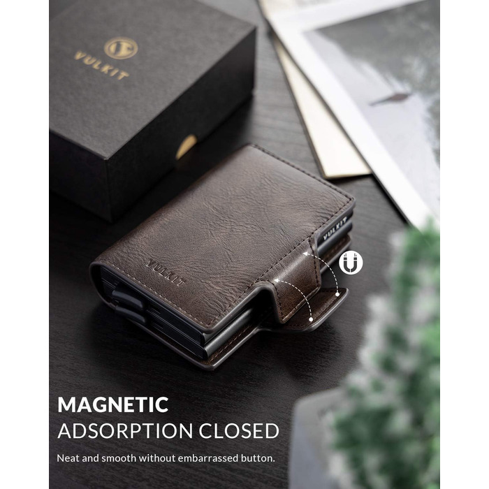 Чоловіче шкіряне картхолдер VULKIT з RFID захистом для карток та грошей (Espresso)