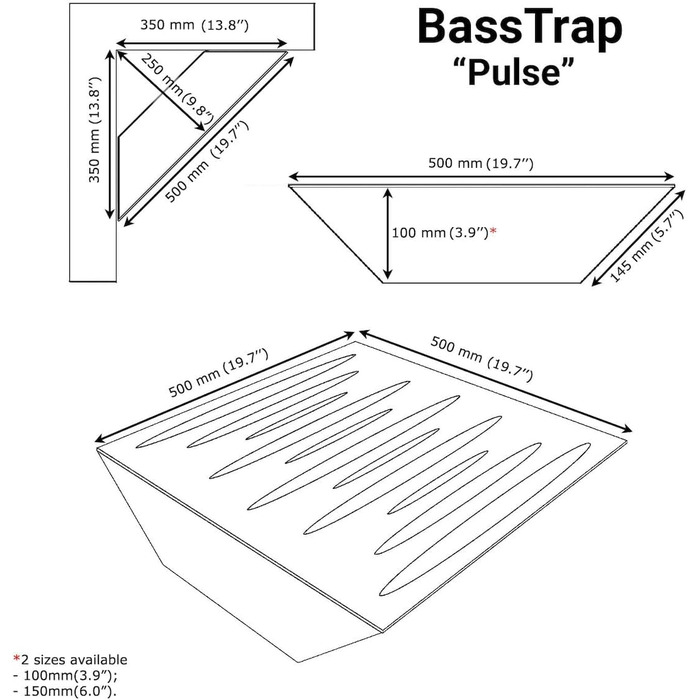 Набір акустичних басових пасток для кутів PULSE-100mm (4 шт), 50x50x10 см, колір горіх — звукопоглинаючі панелі для студії звукозапису
