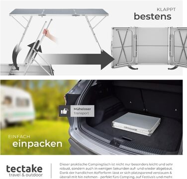 Складний алюмінієвий стіл Tectake для кемпінгу, саду та тераси 180x70x70.5 см, вологостійкий