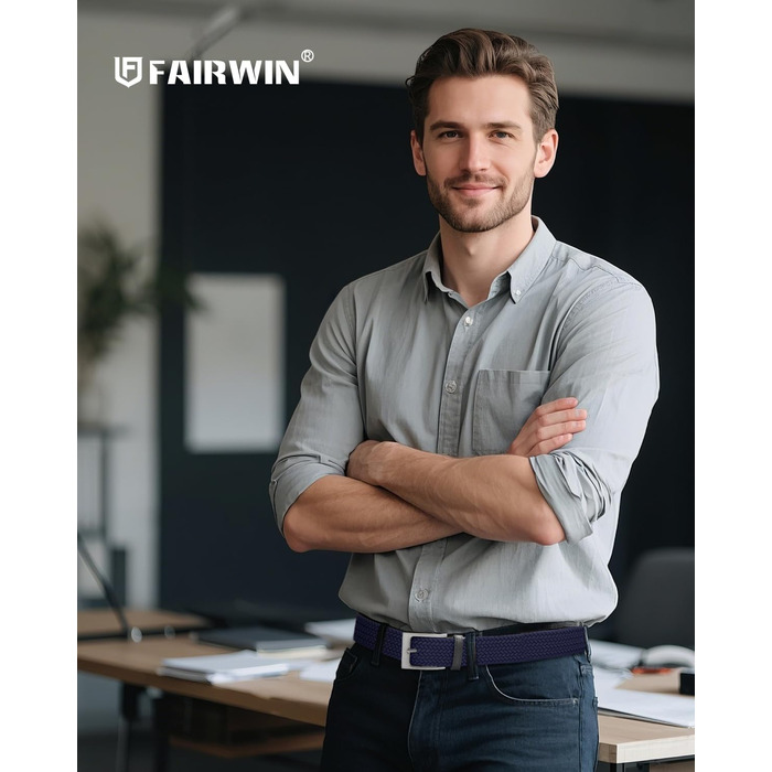Чоловічий плетіний еластичний ремінь Fairwin, темно-синій, розмір M (довжина 105 см, для талії 80-90 см)