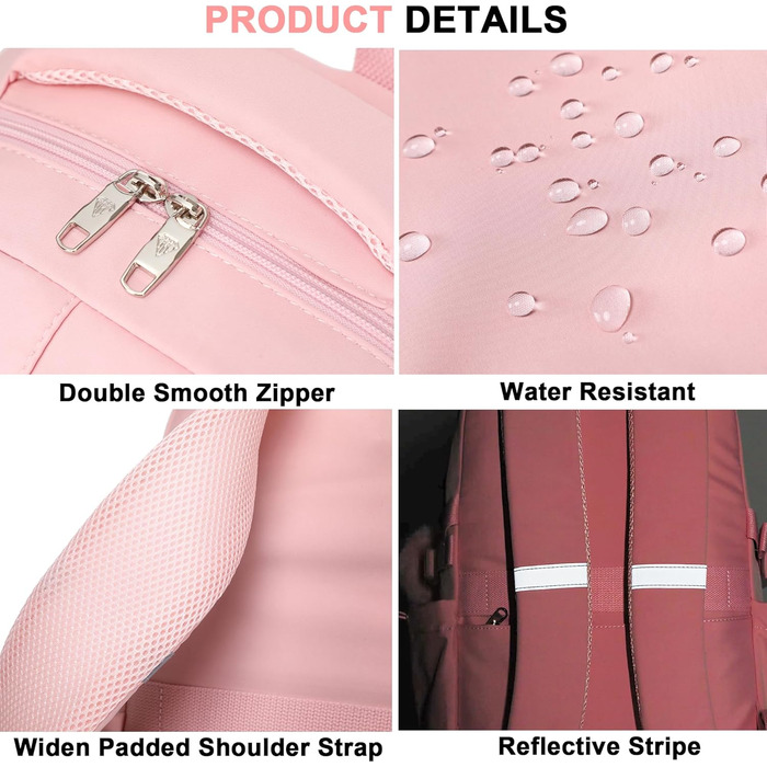 Шкільний рюкзак для підлітків, дівчаток, 3-в-1: рюкзак, ланчбокс, пенал (рожевий). Підходить для ноутбука 15.6