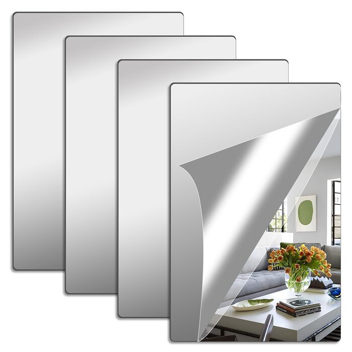 4 самоклейні дзеркала, 20 x 30 см, акрилові дзеркала для стін, школи, дому, вітальні, ванної, спальні