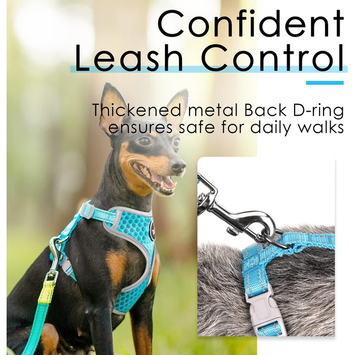 Шлейка для собак ThinkPet No-Pull, дихаюча, для малих, середніх та великих собак, регульована, м'яка, для прогулянок, безпечна, з контролем, з підкладкою, світловідбиваюча (Блакитна, L, 1 шт.)