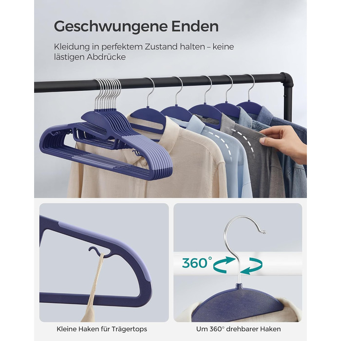 Плечики для одягу SONGMICS, 20 шт., пластикові, обертаються, сірі, для економії місця