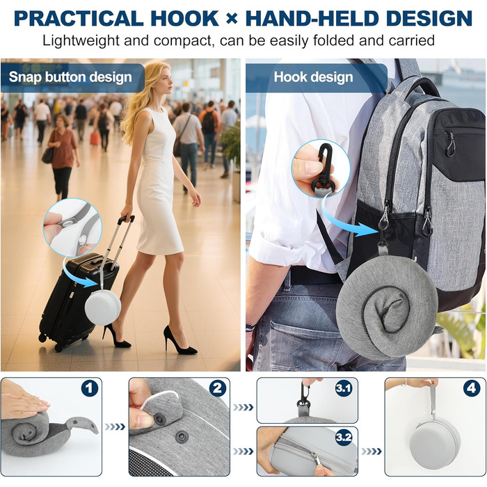 Подушка для шиї Comfy - для подорожей (літак, авто, поїзд) з регулюванням, Memory Foam, 3D-маска, сірий