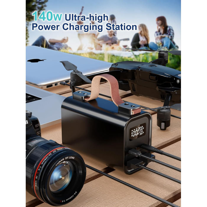 Портативний акумулятор для ноутбука 140W, 50000mAh, з LED дисплеєм, PD3.1, QC4.0, 4 виходи, 2 входи (Чорний)