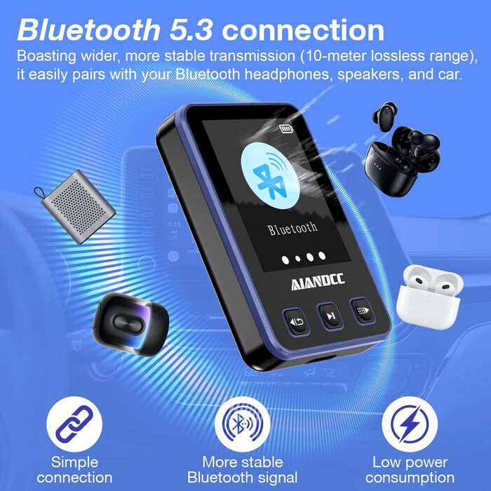 MP3-плеєр Bluetooth 5.3 зі спортивним кліпом та браслетом, 1.77
