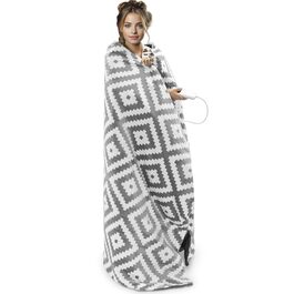 Електрична ковдра Navaris XXL 180x130 см з 3 рівнями нагріву, автовимкненням та можливістю прання - тепла та затишна ковдра темно-сірого кольору (сіро-білий візерунок)