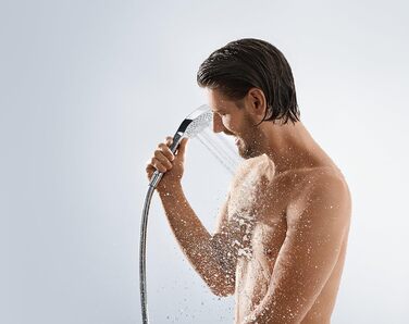 hansgrohe Croma Select S - Showerhead, Hand Shower with 3 Spray Patterns, Round Showerhead (110 mm), Showerhead with Anti-Limescale Function, White/Chrome, 26802400 (3 Spray Patterns (Multi))