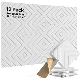 Акустичні панелі Soundsbay самоклеючі з поліестеру для звукоізоляції стін, 30x30x0,9 см, білий колір, 12 шт