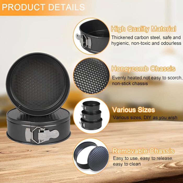 Набір форм для випічки: квадратні, круглі, 20/22/24 см, чорний метал, знімний дно, антипригарне покриття