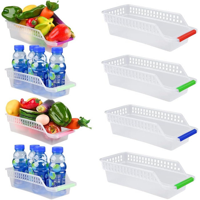 E-Senior Refrigerator Organizer, Refrigerator Drawers, Stackable Refrigerator Organizer for Freezer, Kitchen, Countertops, Cabinets (Random Color) (8 Pieces)