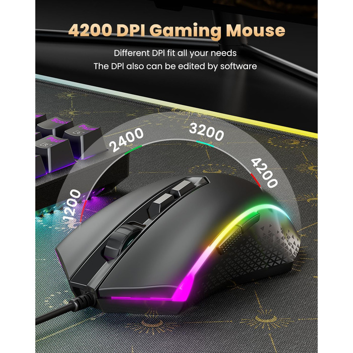 Redragon S113 Комбо Клавіатура та Миша для Ігор з Механічними Клавішами, RGB Підсвічуванням та Мишею 3200 DPI (Brown Switches) для ПК Windows QWERTY