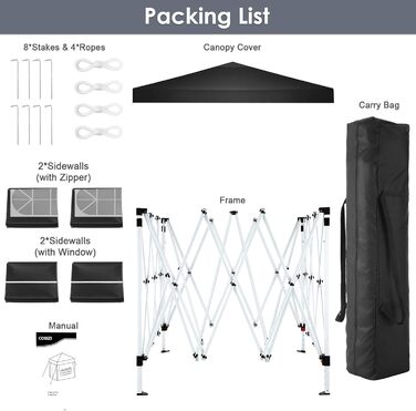 COBIZI Gazebo 3x3m Waterproof, Stable, Winter-Proof, Foldable Pop-up Gazebo Party Tent Garden Gazebo for Beach Wedding, with 4 Side Panels, UV Protection 50+, Adjustable Height, Black
