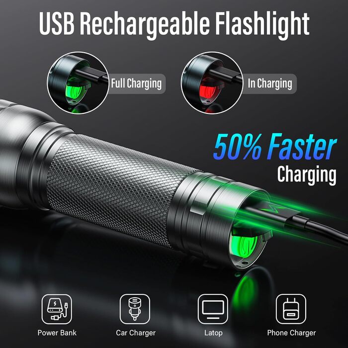 Ліхтар LED Gearlite перезарядна, 1000 люмен, 3 режими, зумування, водонепроникний IP65, для кемпінгу та активного відпочинку (сірий)