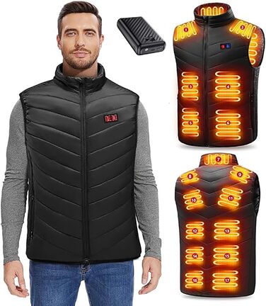 Електрична гріюча жилетка з акумулятором 27000mAh 7.4V, 17 зон нагріву, 3 температурні режими, для чоловіків та жінок, XL, чорна