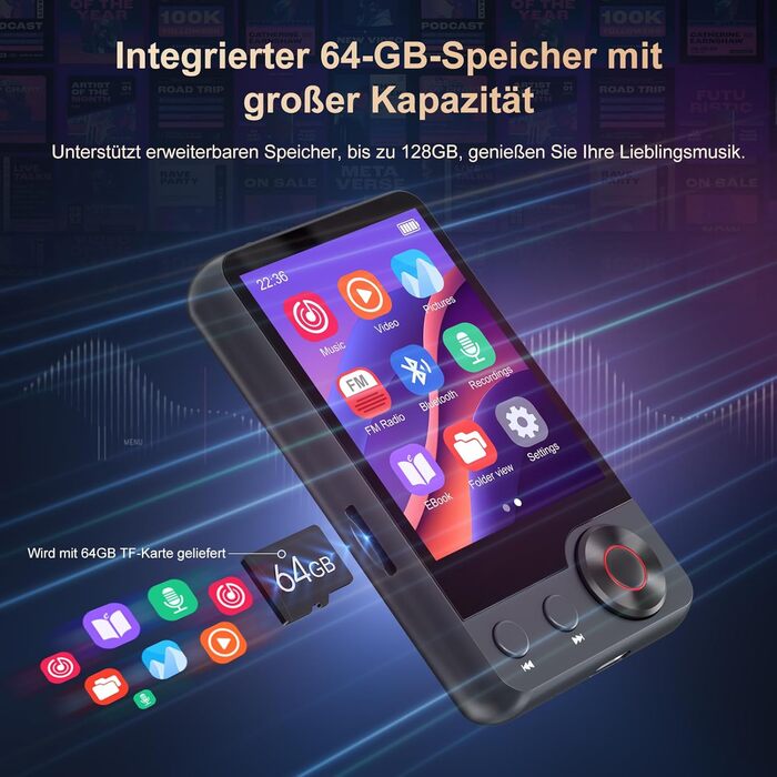 MP3-плеєр 128GB з Bluetooth 5.3, 2.4