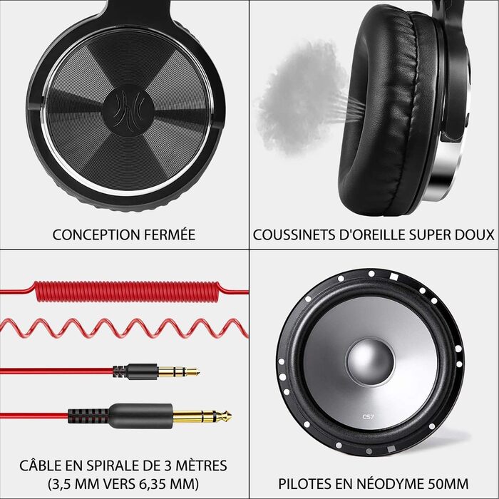 OneOdio Pro30: професійні навушники для DJ, музикантів та студії. Кабельні, з м'якими амбушюрами, Hi-Res звук, бас, Share-Port, 2 роз'єми 3.5mm, червоні