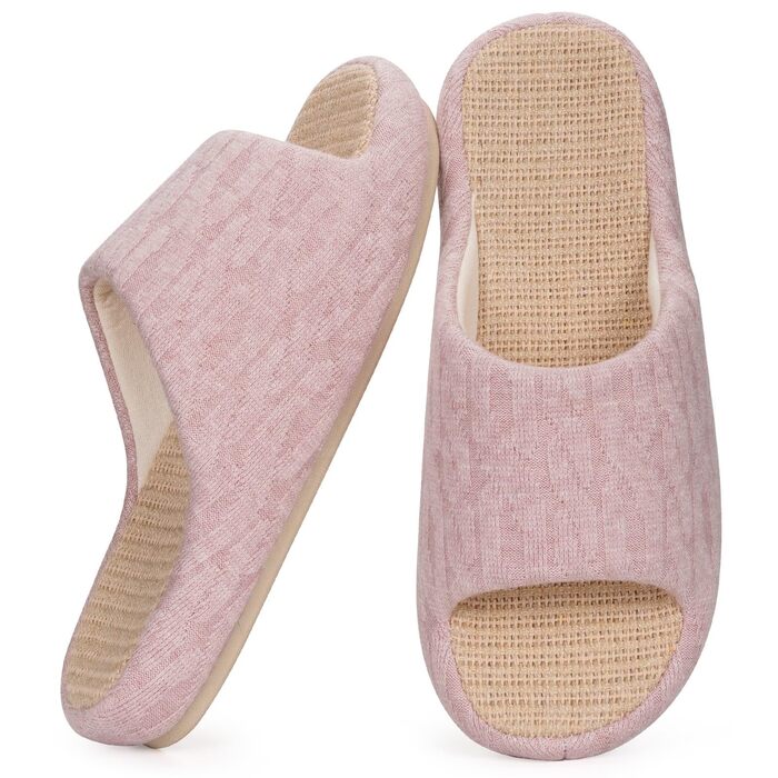 Тапочки жіночі Eagsouni з льону, зручні, з антиковзкою підошвою, з Memory Foam, для дому, рожеві (39/40 EU)