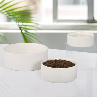 Керамічна миска для собак середніх та великих порід - важка, глибока миска для корму або води - 1800 мл - біла. Миски для собак великих порід