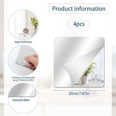 Дзеркала самоклеючі, 30 x 40 см, 6 шт. - гнучкі акрилові дзеркала для стін та шаф