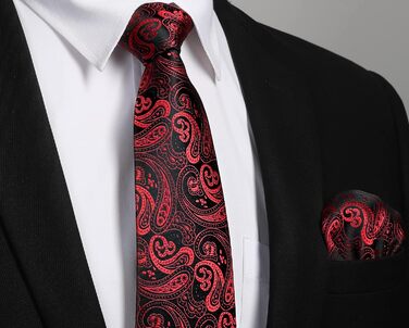 Чоловіча краватка Enlision Paisley, комплект з нагрудною хусткою та запонками, формальна, бізнес, червоно-чорна