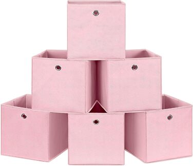 SONGMICS Storage Box, 6 Pack, Folding Box, Foldable Organizer, with Finger Hole, 30 x 30 x 30 cm, RFB02H-3 (Pink)