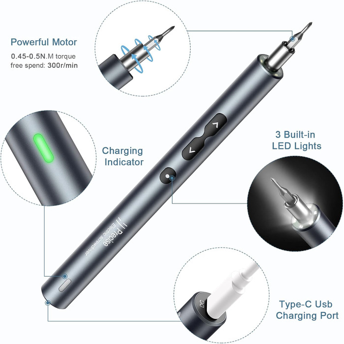 Міні електрична викрутка 28 в 1: набір прецизійних викруток з LED-підсвічуванням для телефонів, годинників, ноутбуків