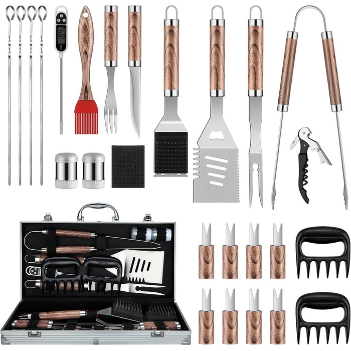 Набір гриль-посуду DRAGON RIOT з нержавіючої сталі, 29 предметів. Преміум-набір аксесуарів для грилю з лопаткою в алюмінієвому кейсі. Ідеальний подарунок для чоловіків, для BBQ та приготування їжі на відкритому повітрі.