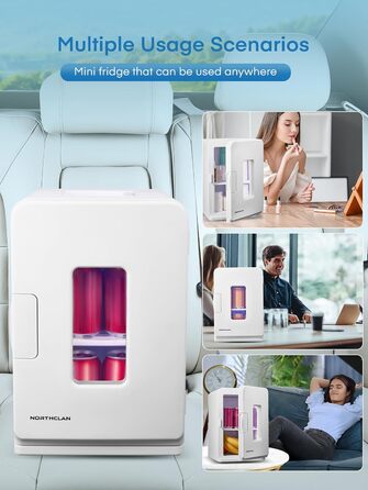 NORTHCLAN Міні холодильник 2в1 15 літрів (21 банка), портативний з охолодженням та нагріванням, 12V/220V для авто, офісу та гуртожитку, чорний, Max & Eco-режим