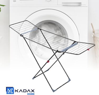 КADAX Сушарка для білизни з 18 метрами сушильної поверхні - для квартири, балкону та саду, розкладна, з неслизькими ніжками, економна, виготовлена в ЄС (Антрацит Плюс)