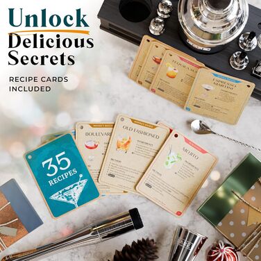 Набір бармена BARE BARREL® для приготування коктейлів | 16 предметів | Шейкер, барне аксесуар, інструменти для дому | 35 рецептів | Подарунковий набір