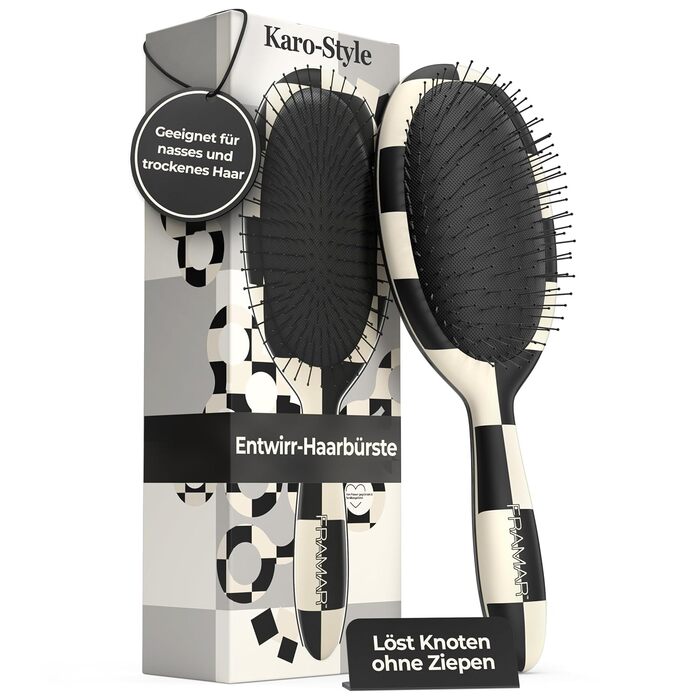 FRAMAR Щітка для волосся без заплутування - для довгих волосся, дамська, для мокрого волосся, розпушувач, антизаплутування, для кучерявого волосся (в клітинку)