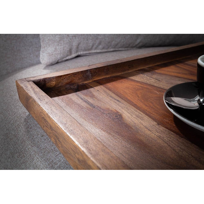 Large Makassar Tablet 50cm Sheesham Smoke Finish Serving Tray Wooden Tray Serving Table Bed Table