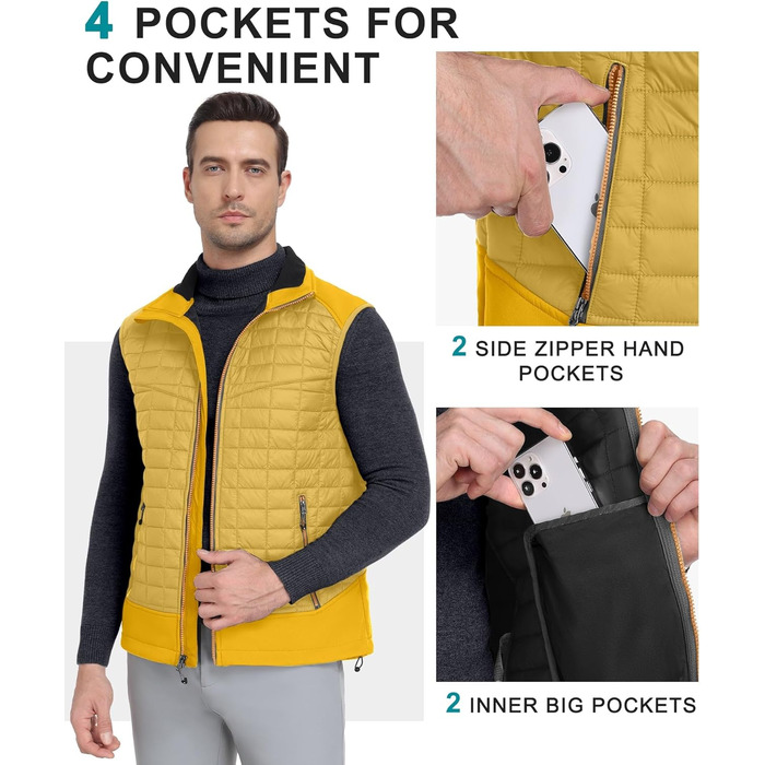 Little Donkey Andy Легка пухова жилетка для чоловіків. Тепла безрукавна куртка для активного відпочинку, туризму, бігу (M, жовто-бурштиновий)