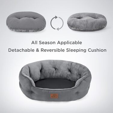 BEDSURE Cat Bed Washable - 63x53x20cm Cat Bed Grey with Reversible Inner Cushion Cat Sleeping Place for Cats or Small Dogs