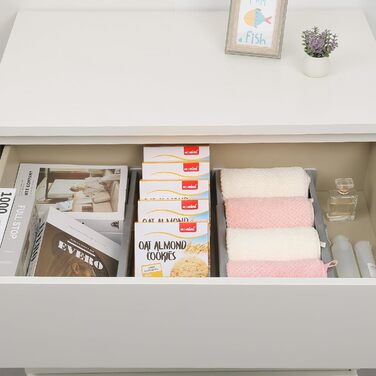 DIMJ 8-Piece Drawer Dividers Adjustable (32.6-56cm) Plastic, Closet Organizer for Kitchen Storage, Bedroom, Dresser, Light Gray