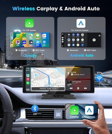 10,26-дюймовий автомобільний CarPlay/Android Auto радіоприймач з IPS-екраном, Bluetooth, навігацією, Mirror Link, підтримкою Siri/Google, TF/AUX-входом