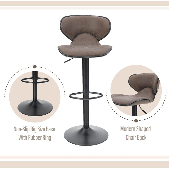 ALPHA HOME Adjustable Bar Stools 2-Pack with Backrest and Footrest - Swivel Gas Lift PU Leather Kitchen Barstools for Counter, Kitchen & Home, Brown