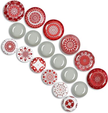 Excelsa Mandala Червоний Сервіз для Столу, 18-Piece, Порцеляна
