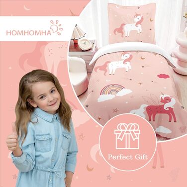 Бетя для ліжка HOM Einhorn 135x200 - рожева постільна білизна з ковдрою та подушкою для дівчаток, 2 шт.