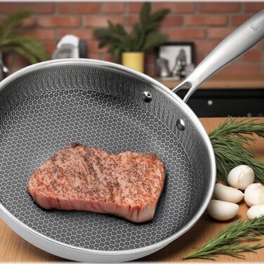 Преміум сковорода EliteHoff 28 см з антипригарним покриттям, нержавіюча сталь, індукційна, для всіх плит, PFOA-free, безпечна для духовки та посудомийної машини, срібна (E-7549)