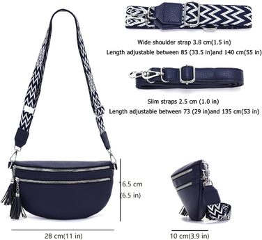 Сумка поясна жіноча бежева через плече кросбоді середнього розміру з відділенням для карток та 2 ремінцями, жіноча сумка (Темно-синя)