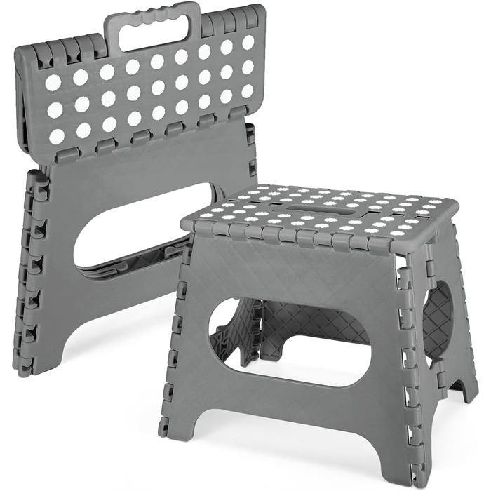 Складний табурет HOUSE DAY 27см чорний: міцний, з антиковзними ніжками та ручкою, для кухні, ванної, дитячої кімнати, кемпінгу (сірий)