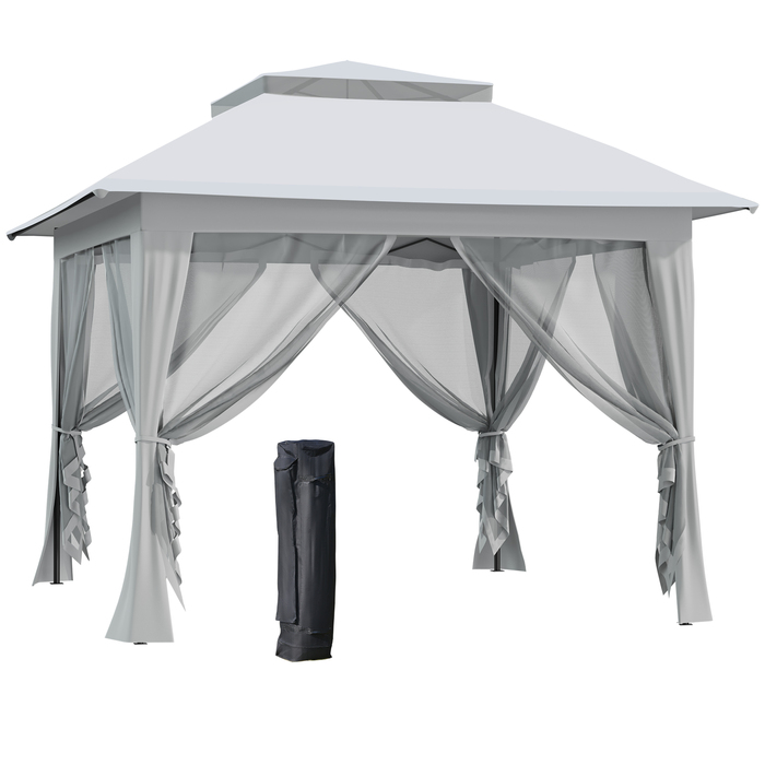 Павільйон Outsunny Faltpavillon Pop-Up Zelt Gartenpavillon, включаючи сумку для перенесення, сталь+Оксфорд+сітка, сірий, 3,64x3,64x2,94 м | Aosom