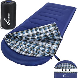 Спальний мішок Sportneer Outdoor - фланелевий зимовий спальник 220 x 85 см з капюшоном, компактний ковдровий спальник для кемпінгу (синій)