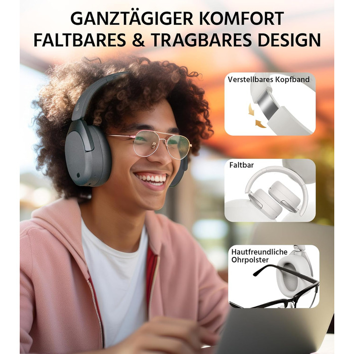 Edifier W830NB Бездротові навушники Over-Ear з ANC -45dB, 94год. акумулятор, LDAC Hi-Res звук, Spatial Audio, швидка зарядка, Bluetooth V5.4 (Сірий)